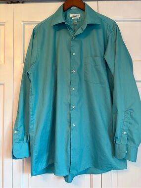 Van Heusen Men’s Teal Long Sleeve Lux Sateen Dress Shirt 34/35 Neck 16.5